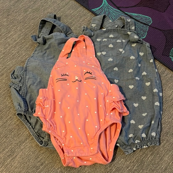 Carter's Other - Set of 3 overall rompers size 12M
